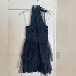 Navy Blue Glitter Dress - Tiered Halter